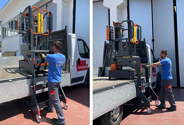 Verladung der Mini-Arbeitsbühne in einen Transporter